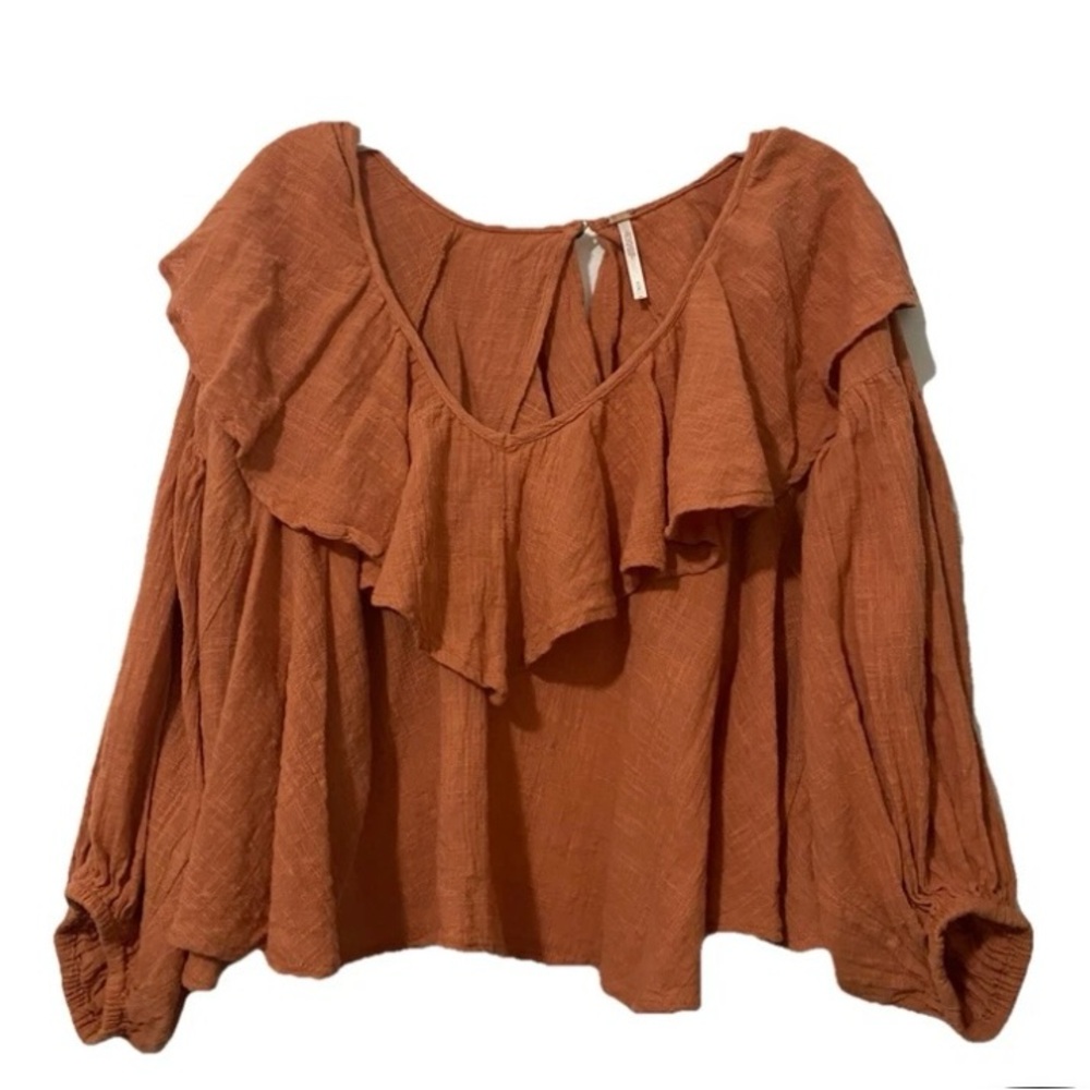 Free People Size Small Burnt Orange Crop Blouse Open Back Excellent Condition